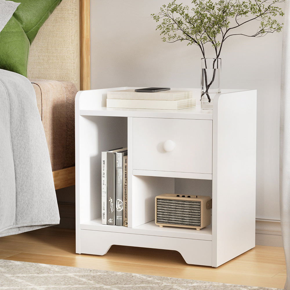 Artiss Bedside Table Drawer Nightstand Side End Table Storage Open Shelf White - Homecoze