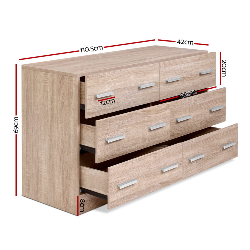 6 Drawer Lowboy Dresser Chest of Drawers - Natural - Homecoze