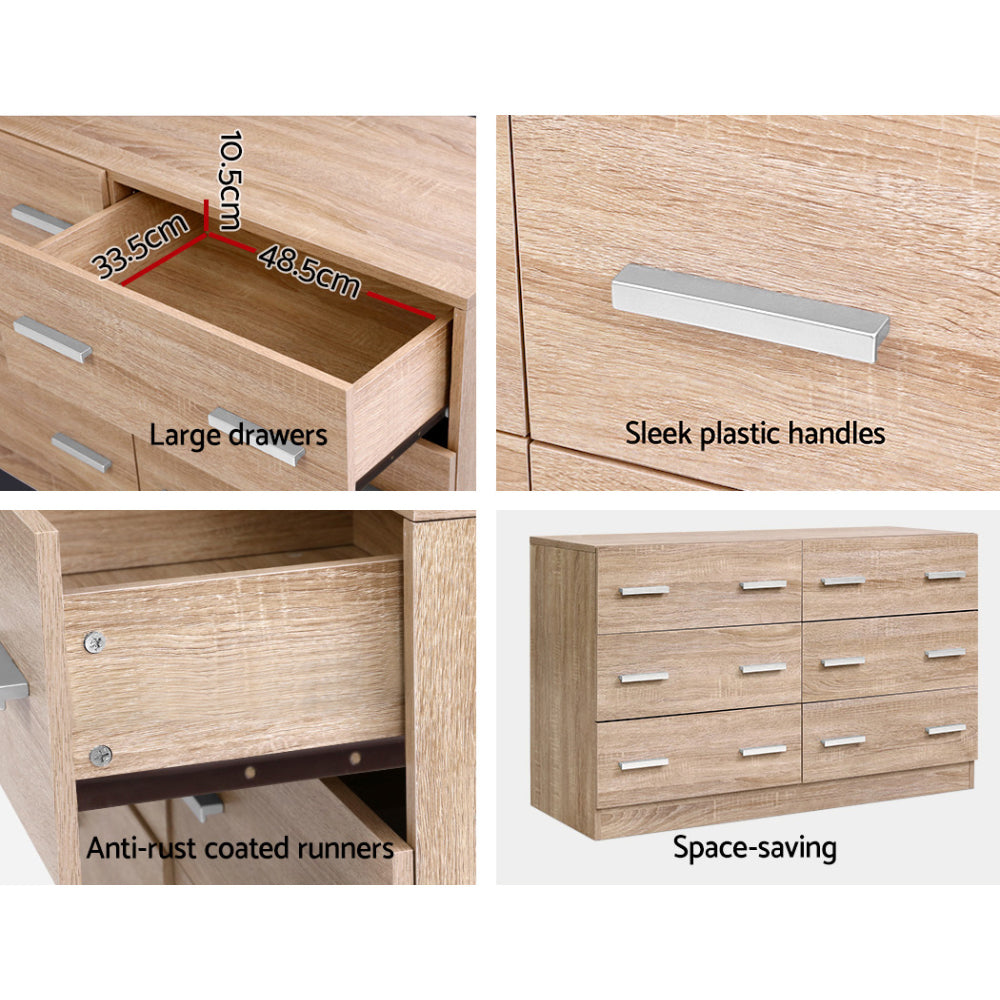 6 Drawer Lowboy Dresser Chest of Drawers - Natural - Homecoze