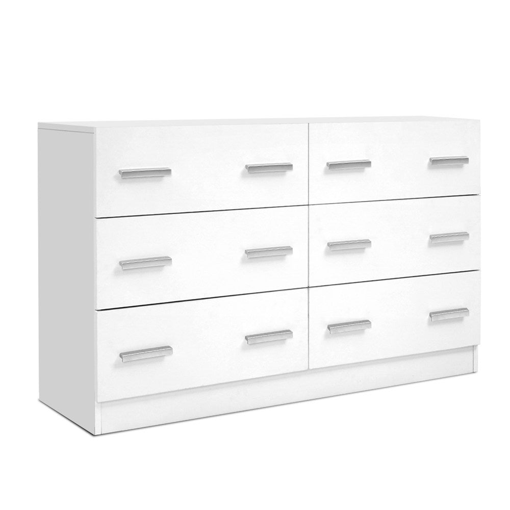 Modern 6 Drawer Lowboy Chest of Drawers Dresser - White - Homecoze