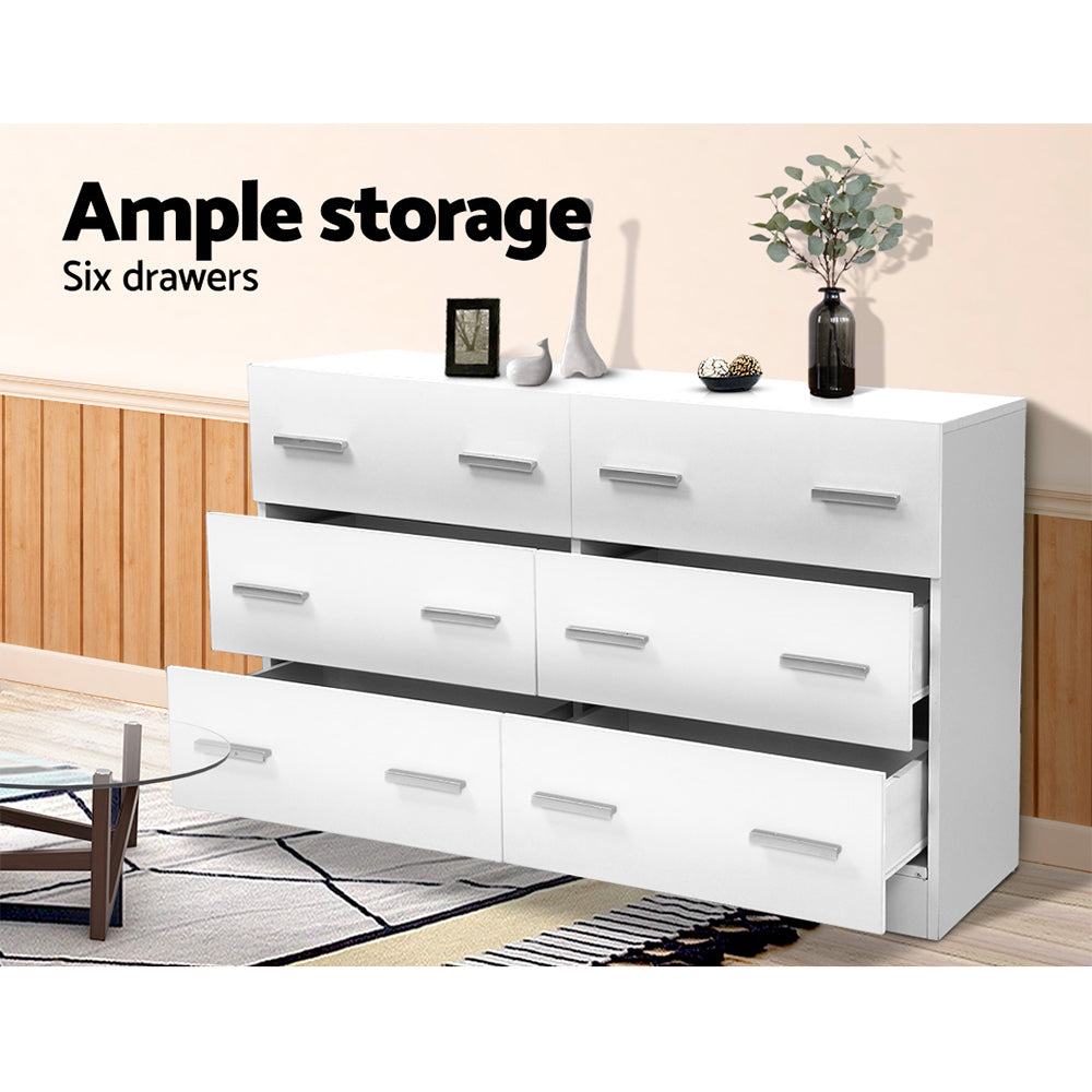 Modern 6 Drawer Lowboy Chest of Drawers Dresser - White - Homecoze