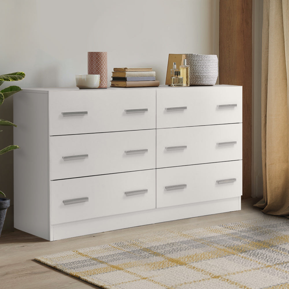 Modern 6 Drawer Lowboy Chest of Drawers Dresser - White - Homecoze