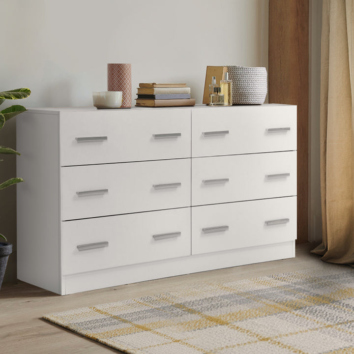 Modern 6 Drawer Lowboy Chest of Drawers Dresser - White Homecoze