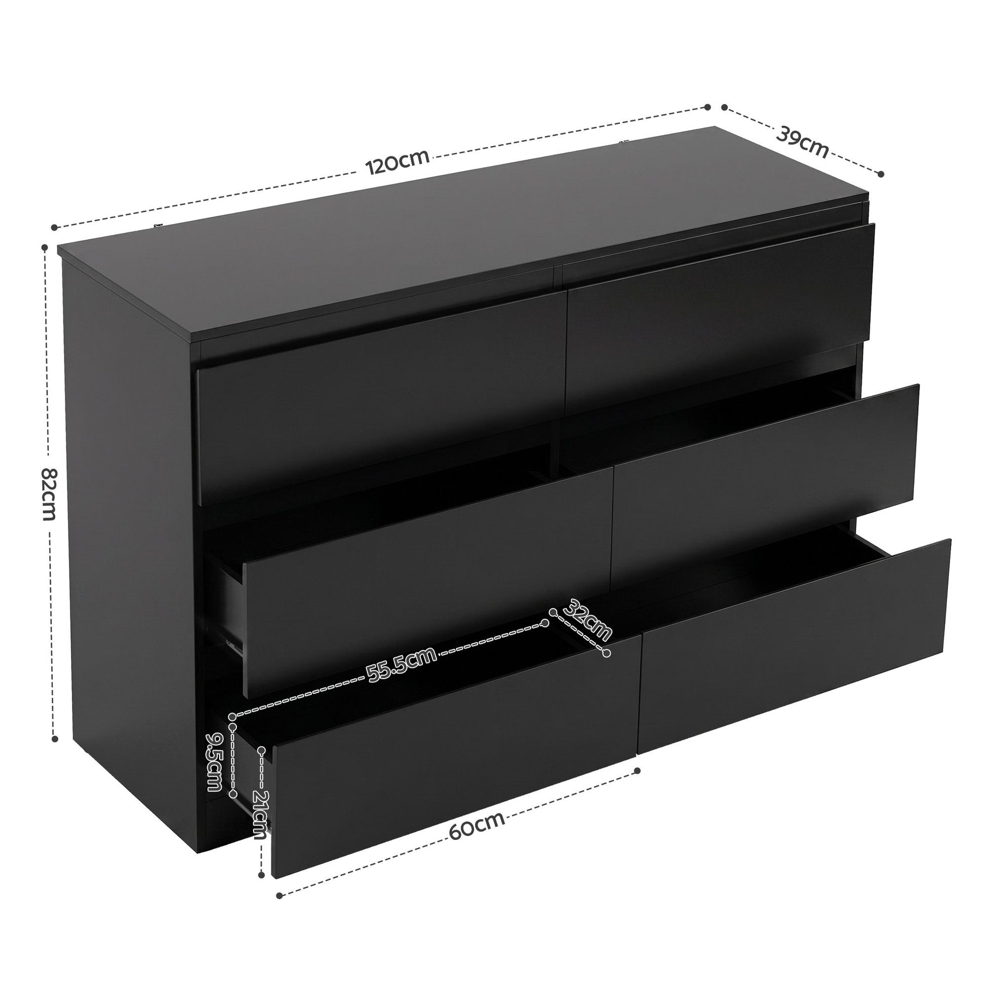 Artiss 6 Chest of Drawers Lowboy Black - Homecoze