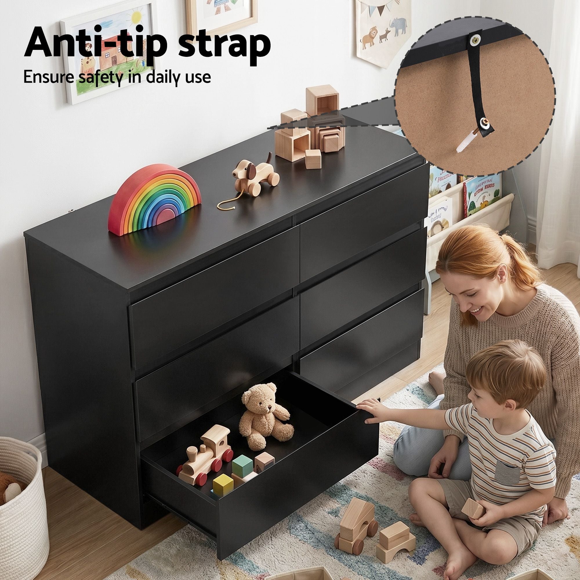 Artiss 6 Chest of Drawers Lowboy Black - Homecoze
