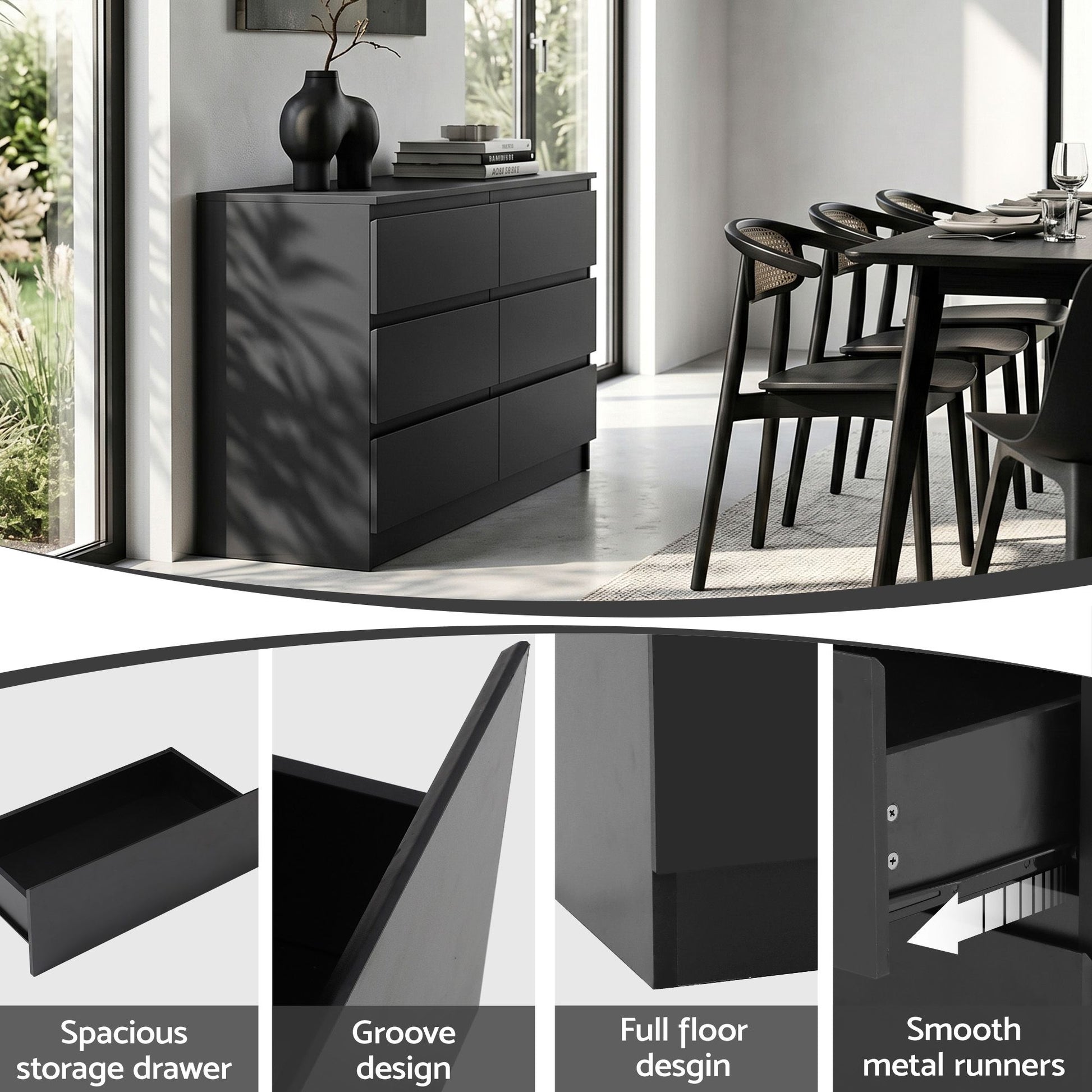 Artiss 6 Chest of Drawers Lowboy Black - Homecoze