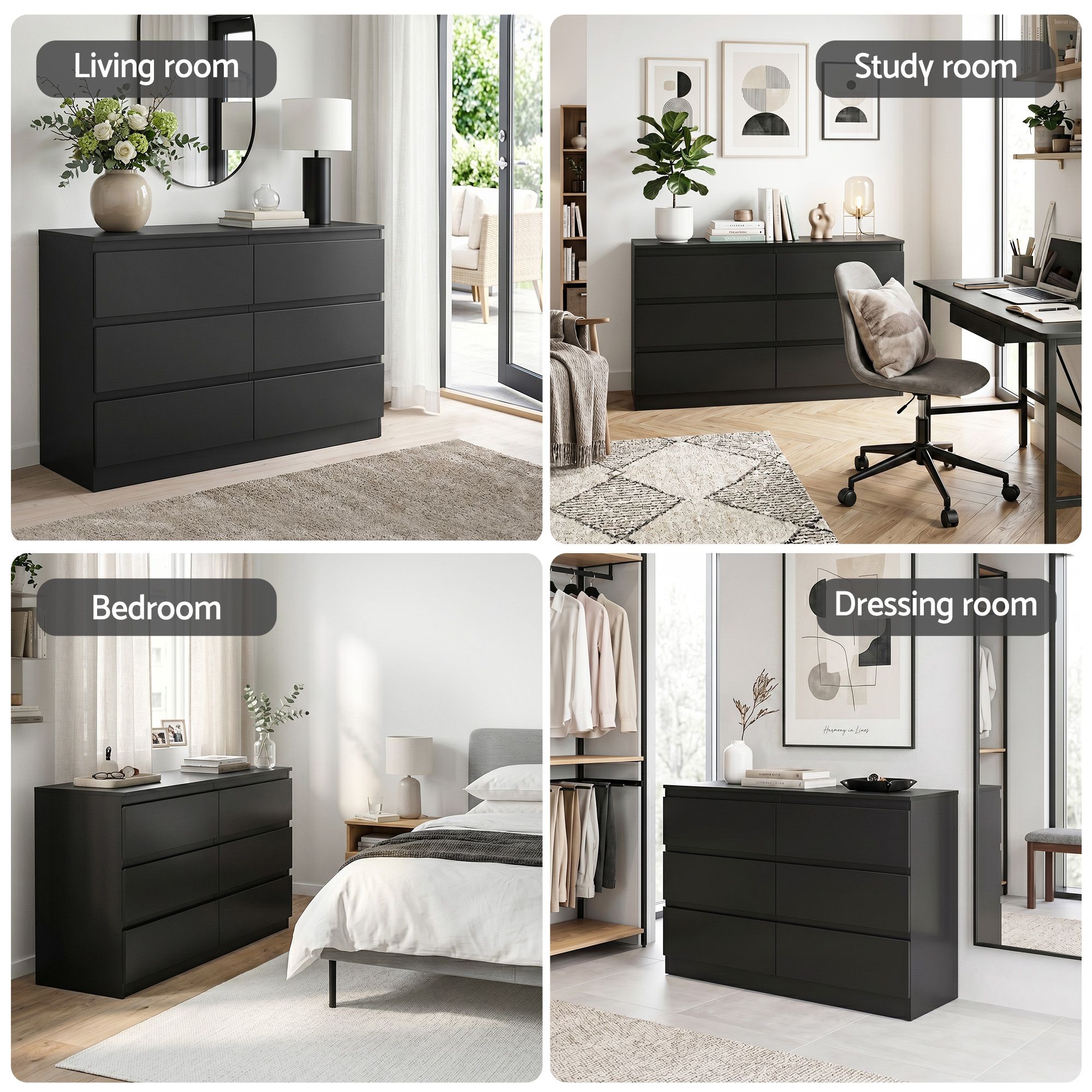 Artiss 6 Chest of Drawers Lowboy Black - Homecoze