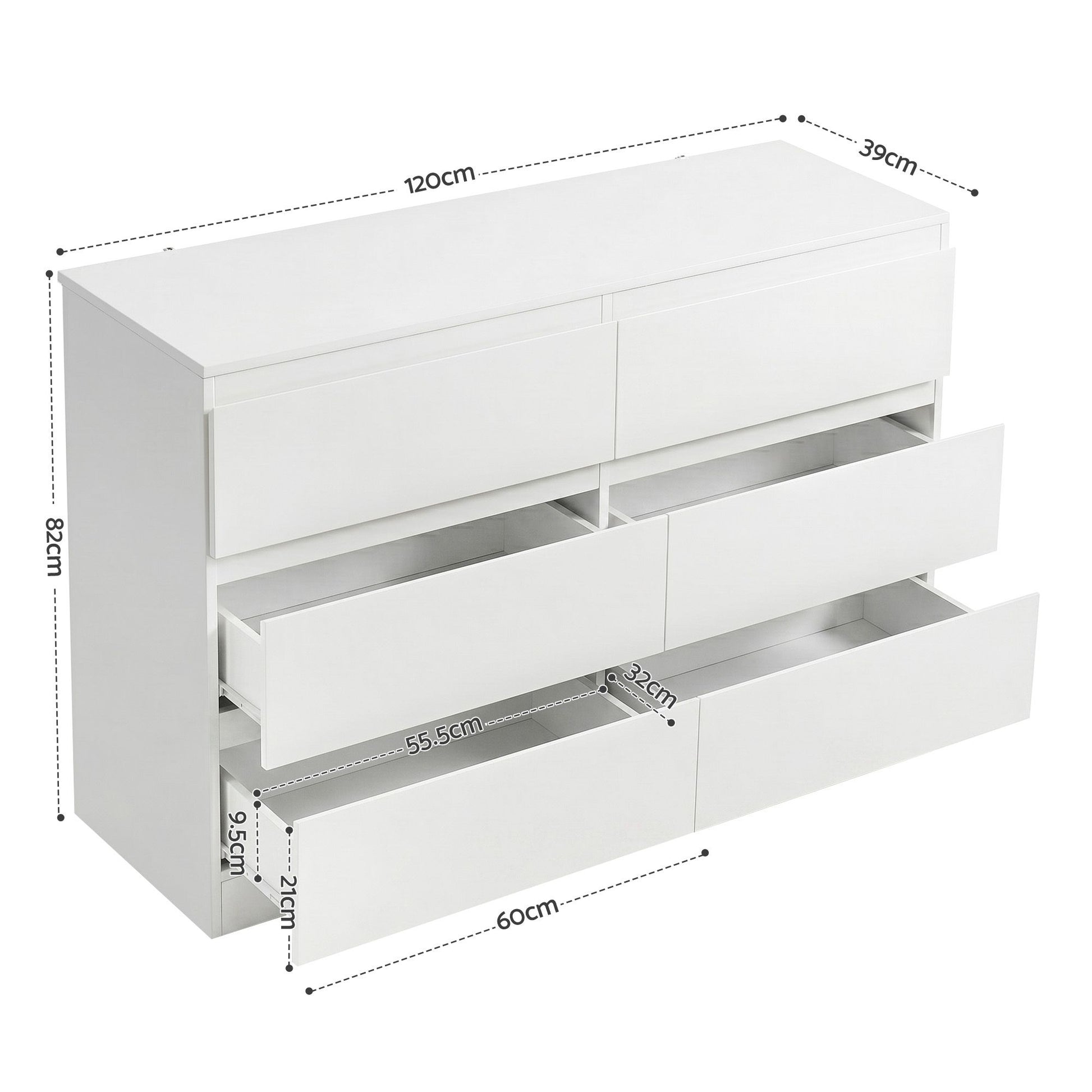 Artiss 6 Chest of Drawers Lowboy White - Homecoze