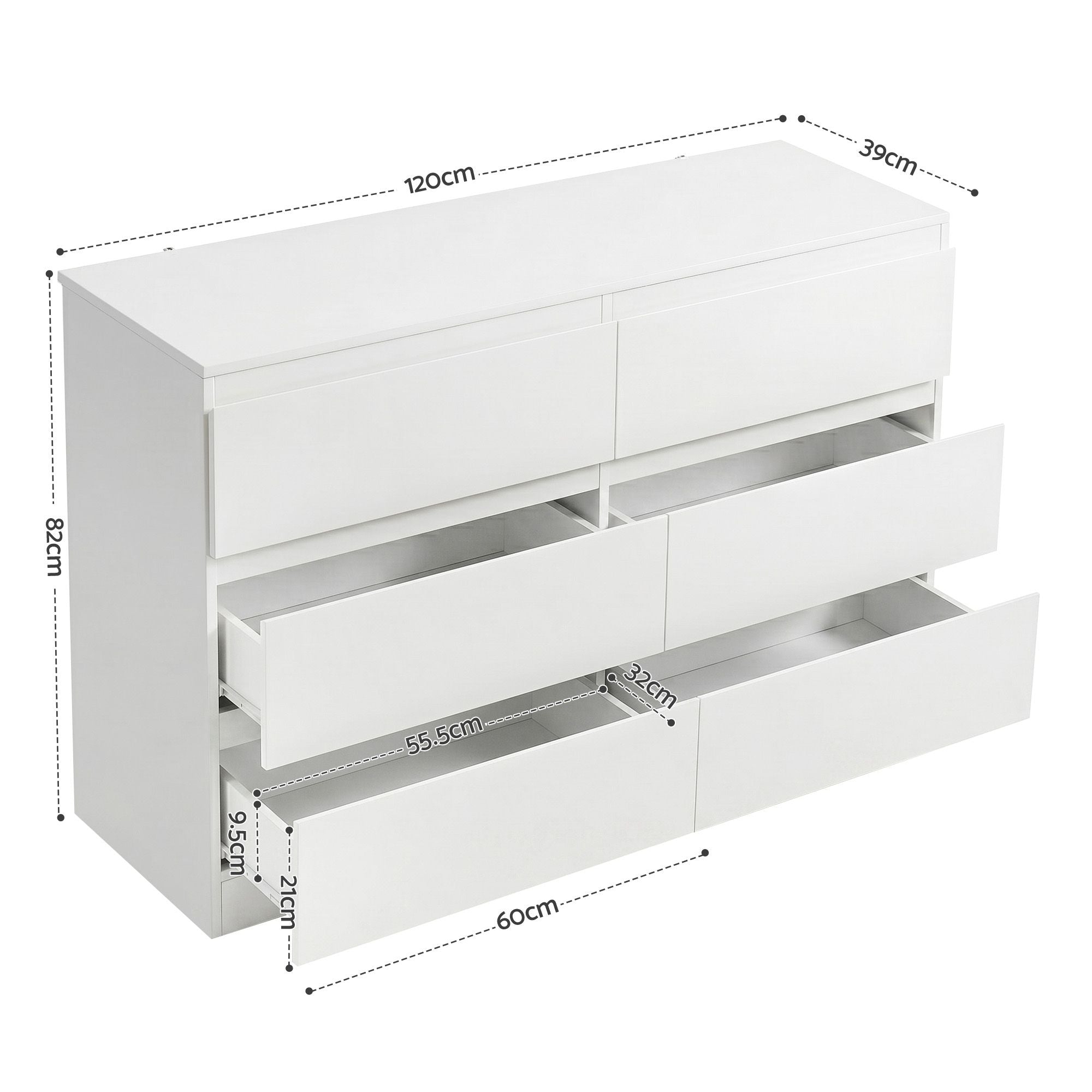 Artiss 6 Chest of Drawers Lowboy White - Homecoze