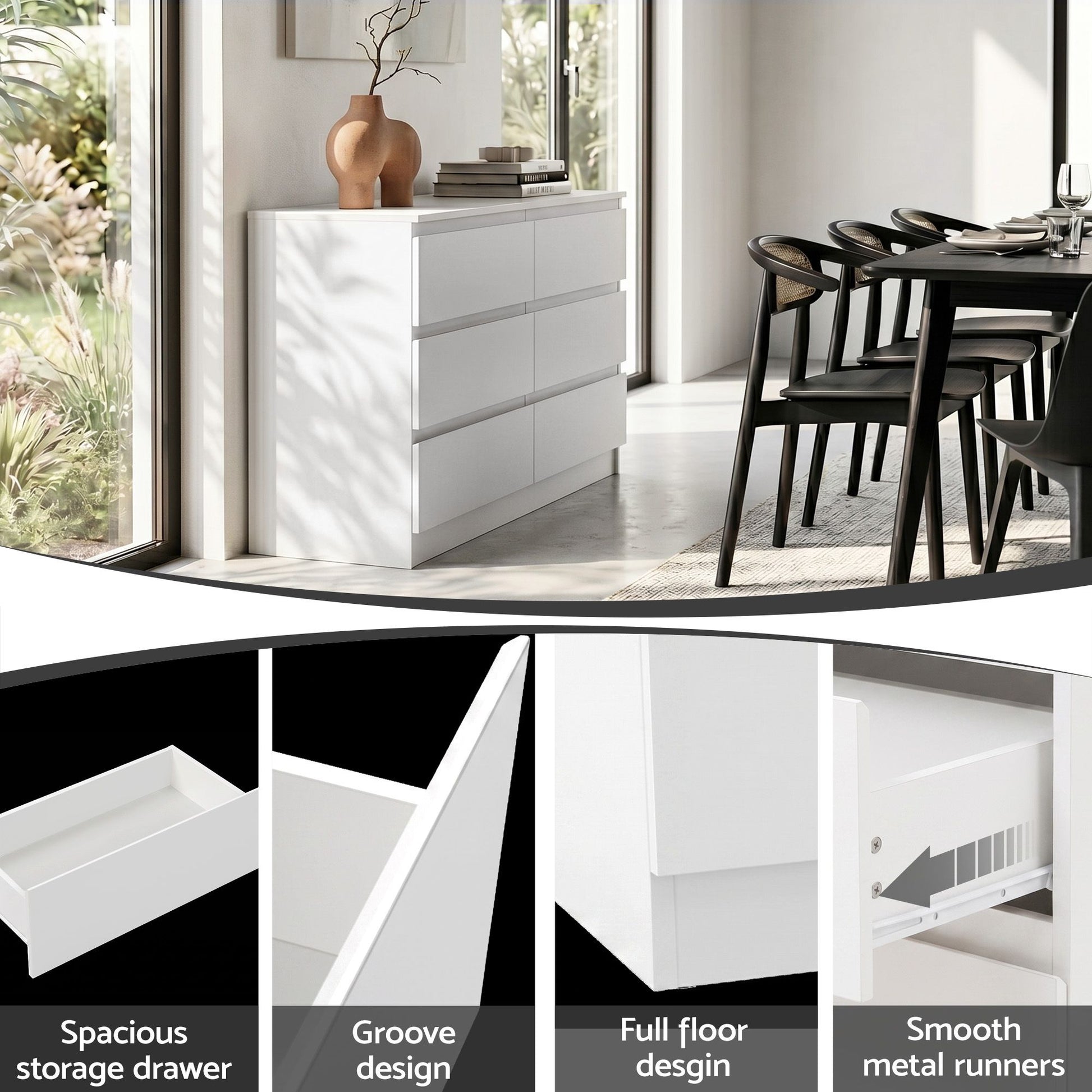 Artiss 6 Chest of Drawers Lowboy White - Homecoze