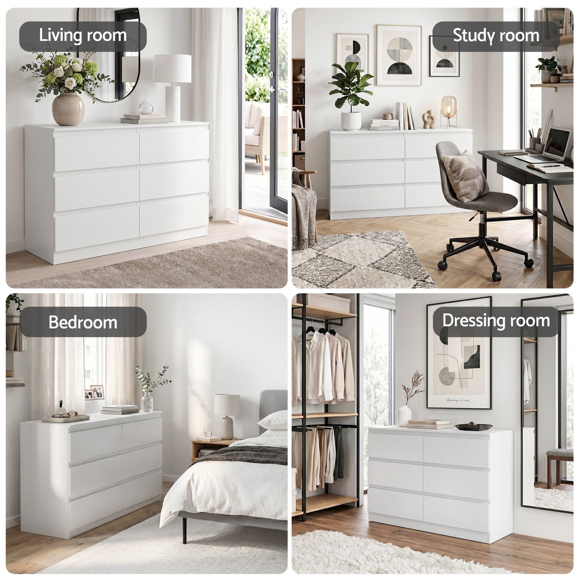 Artiss 6 Chest of Drawers Lowboy White - Homecoze