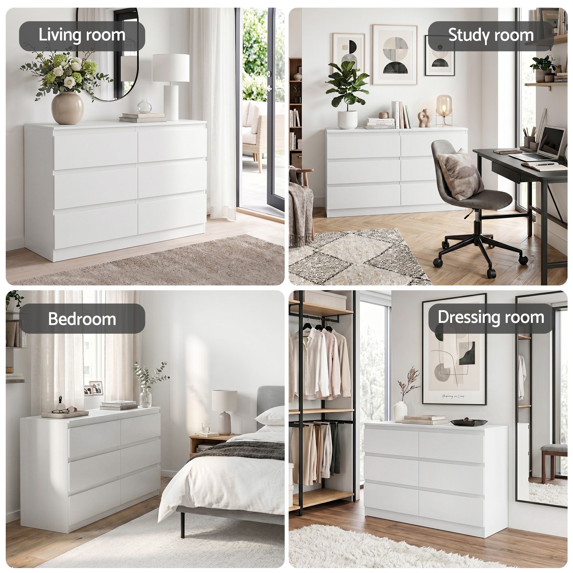 Artiss 6 Chest of Drawers Lowboy White - Homecoze