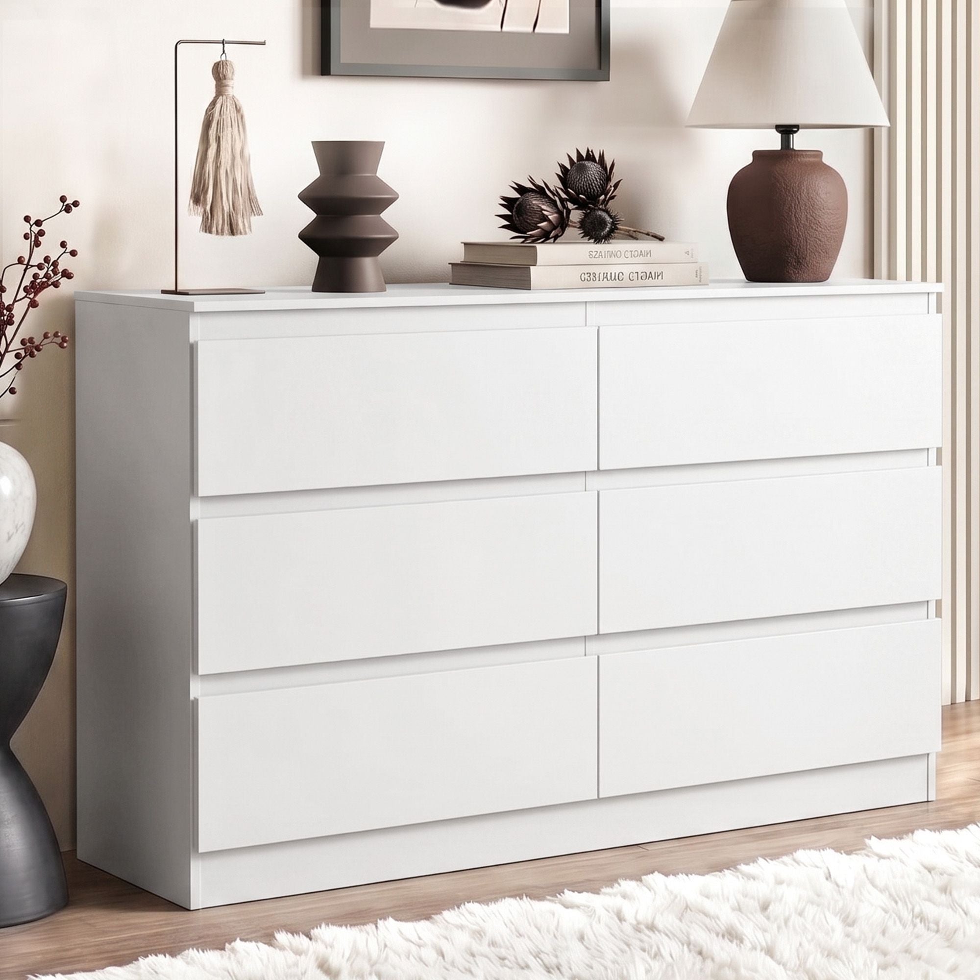 Artiss 6 Chest of Drawers Lowboy White - Homecoze