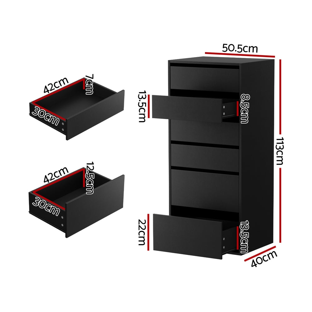 Artiss 6 Chest of Drawers Dresser Tallboy Black - Homecoze