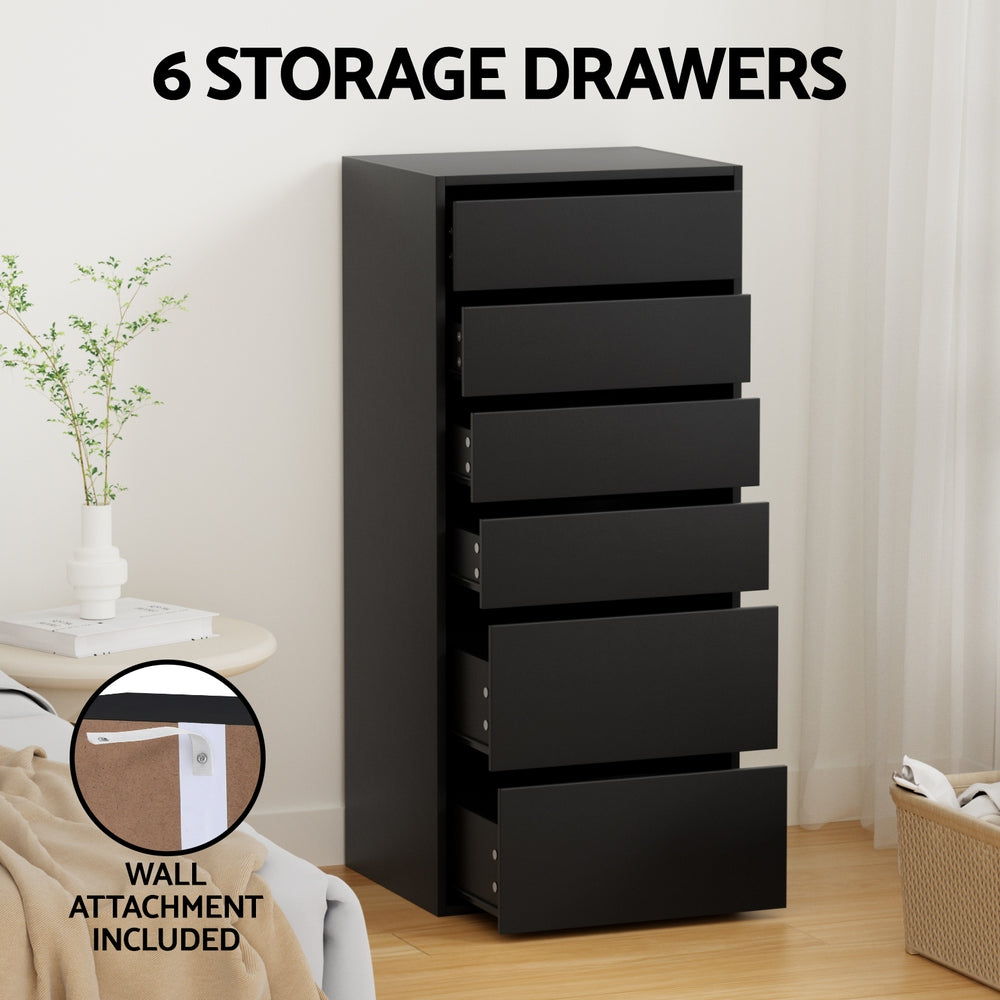 Artiss 6 Chest of Drawers Dresser Tallboy Black - Homecoze