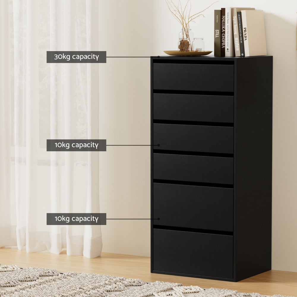 Artiss 6 Chest of Drawers Dresser Tallboy Black - Homecoze