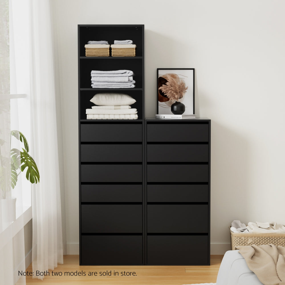 Artiss 6 Chest of Drawers Dresser Tallboy Black - Homecoze