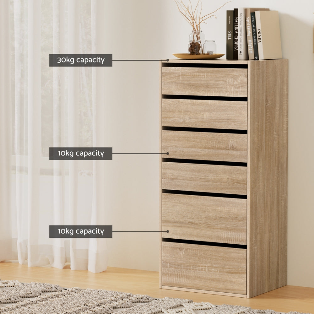 Artiss 6 Chest of Drawers Dresser Tallboy Pine - Homecoze