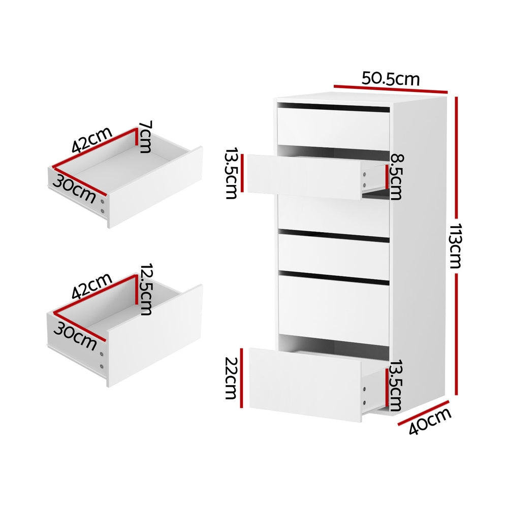 Artiss 6 Chest of Drawers Dresser Tallboy White - Homecoze