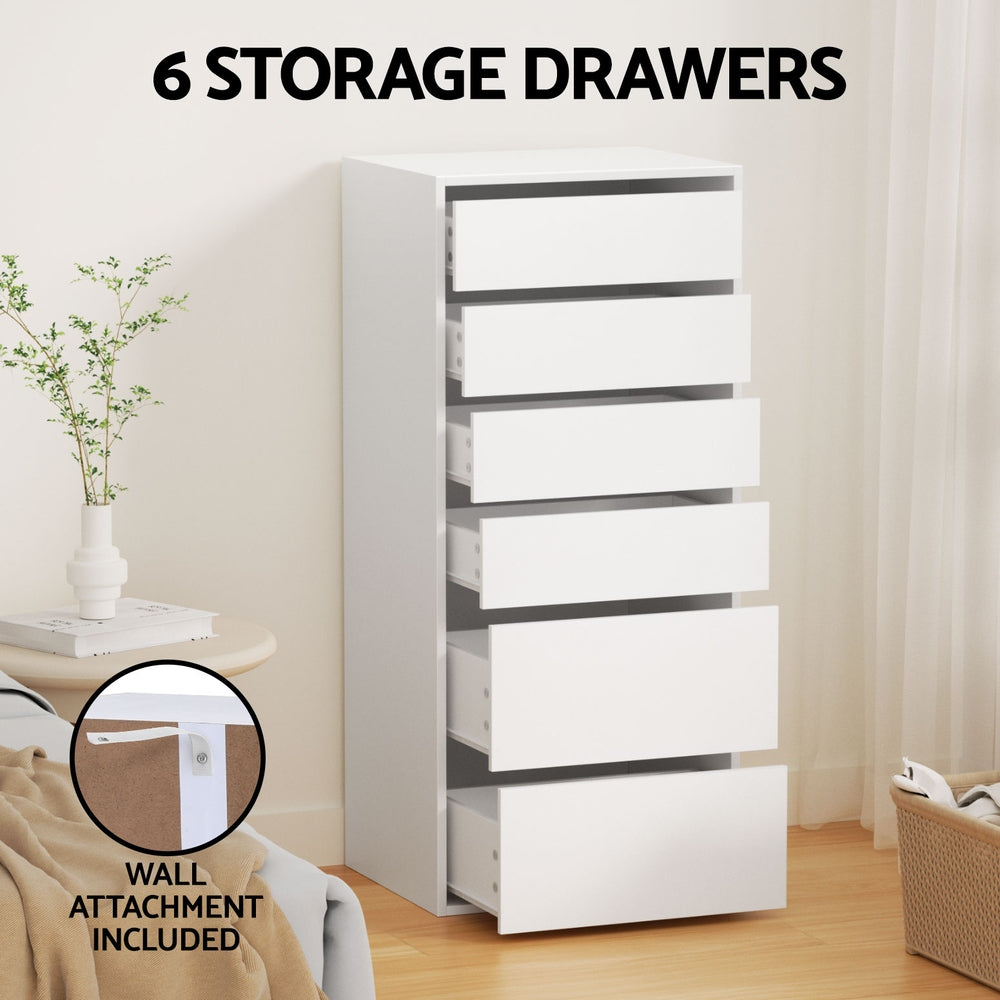 Artiss 6 Chest of Drawers Dresser Tallboy White - Homecoze