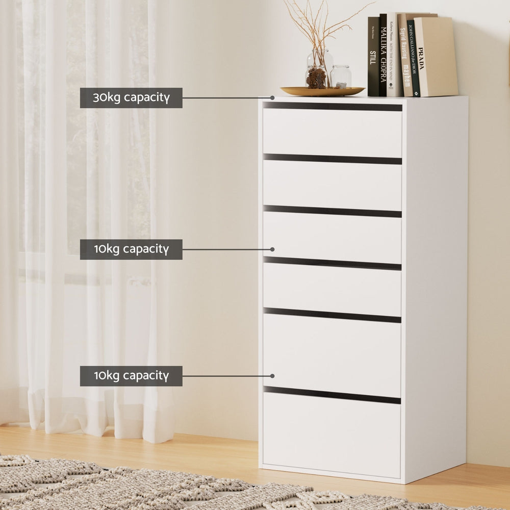 Artiss 6 Chest of Drawers Dresser Tallboy White - Homecoze