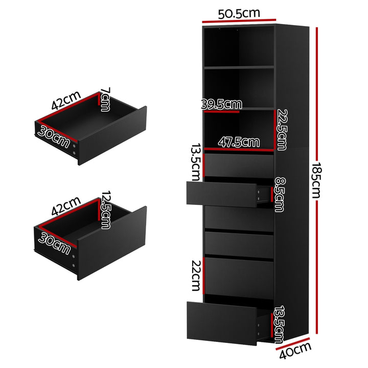 Artiss 6 Chest of Drawers Tallboy Cabinet Black - Homecoze