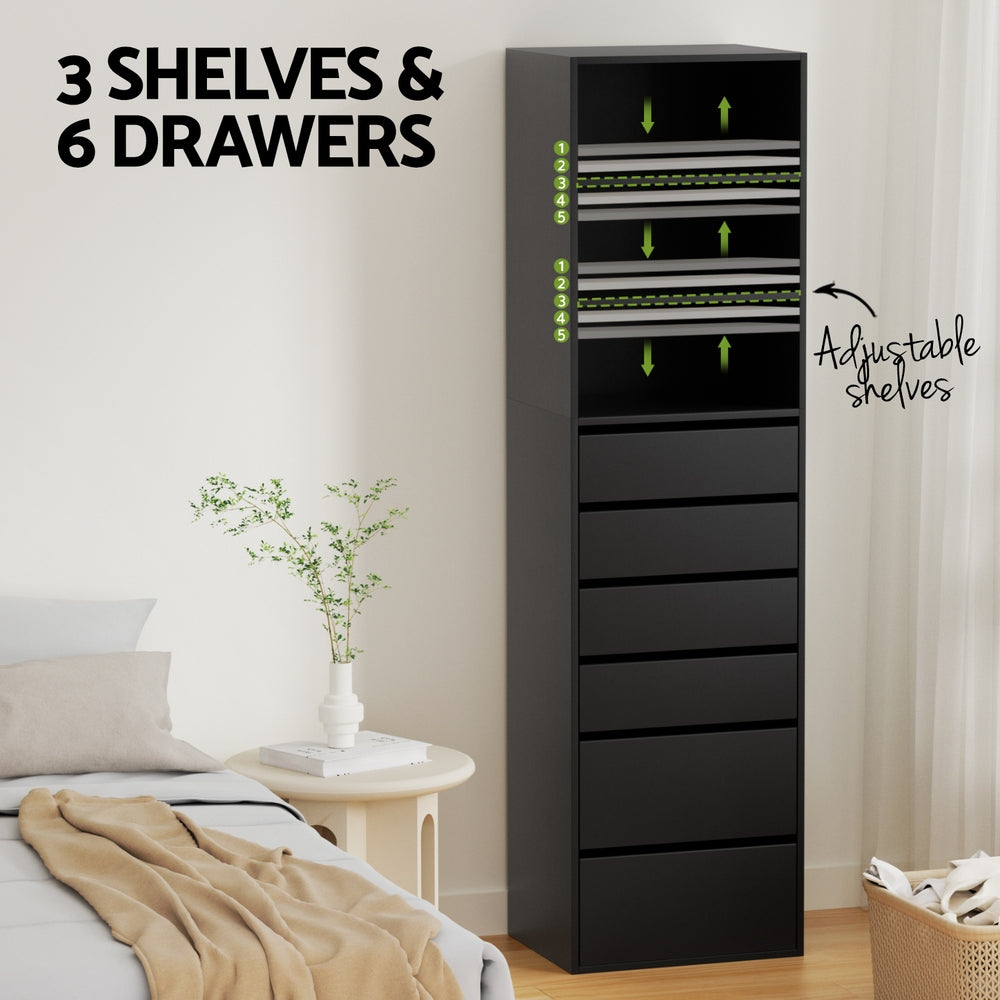 Artiss 6 Chest of Drawers Tallboy Cabinet Black - Homecoze