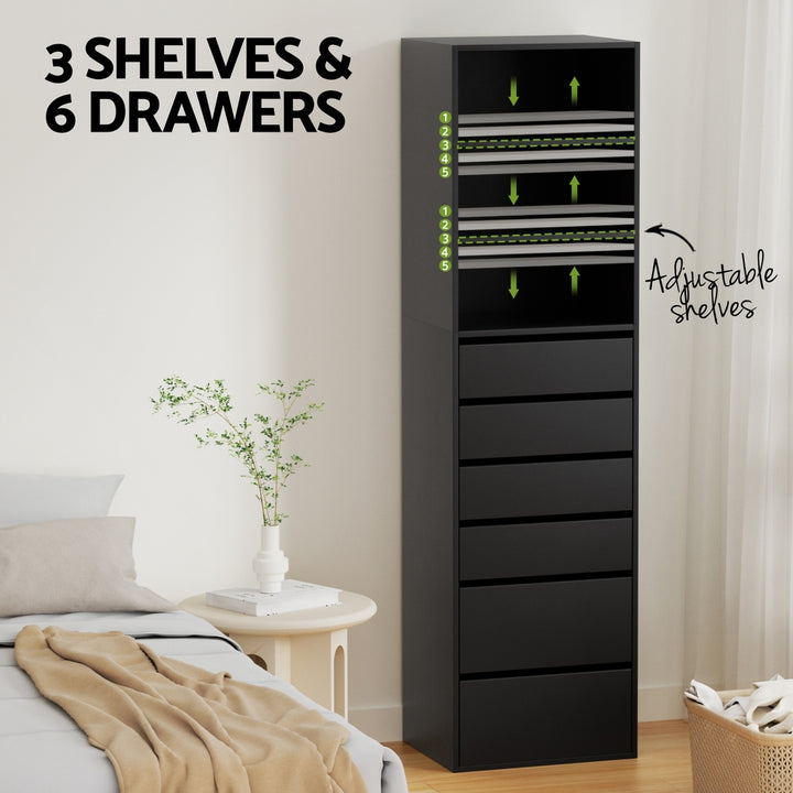 Artiss 6 Chest of Drawers Tallboy Cabinet Black - Homecoze