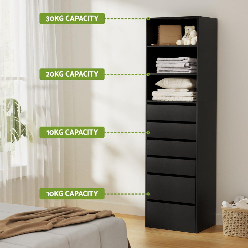 Artiss 6 Chest of Drawers Tallboy Cabinet Black - Homecoze