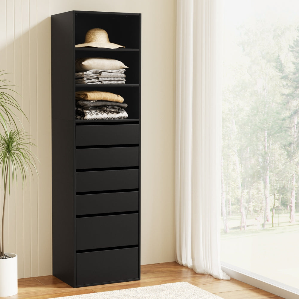 Artiss 6 Chest of Drawers Tallboy Cabinet Black - Homecoze