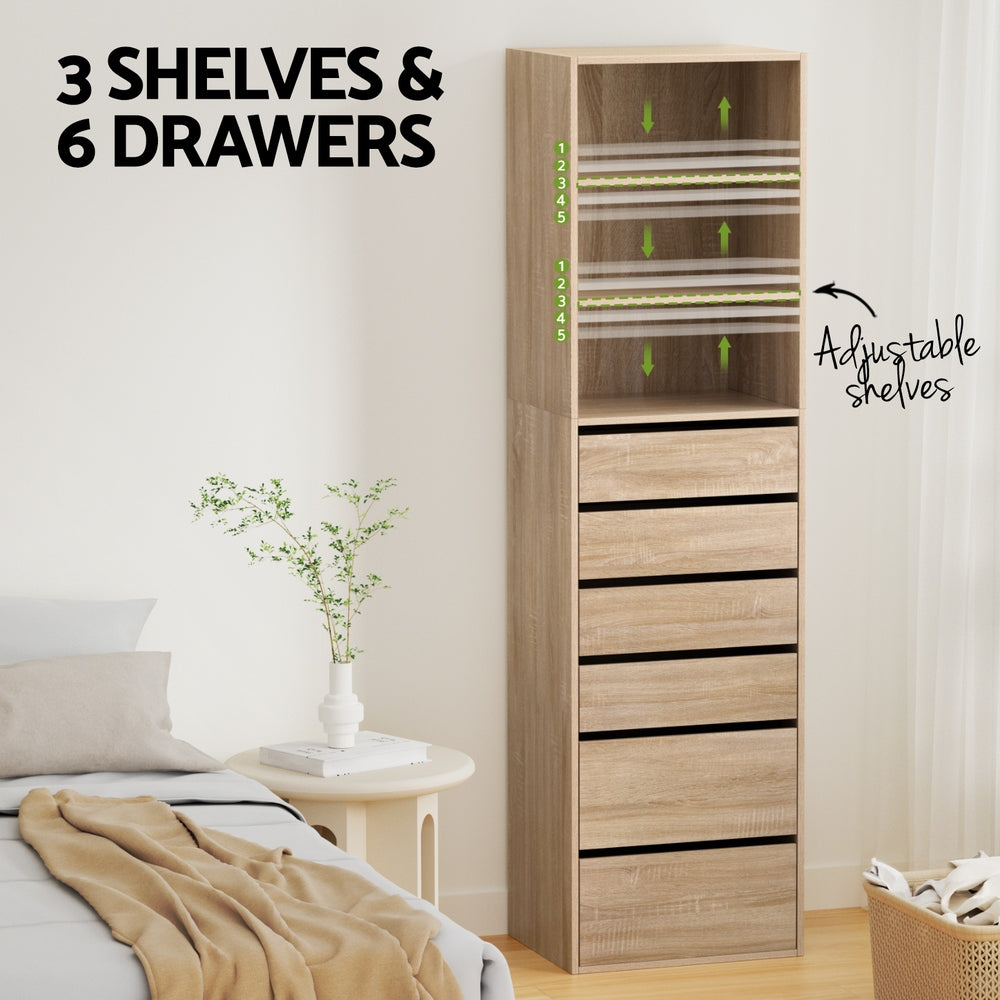 6-Drawer Tallboy Cabinet - Pine - Homecoze