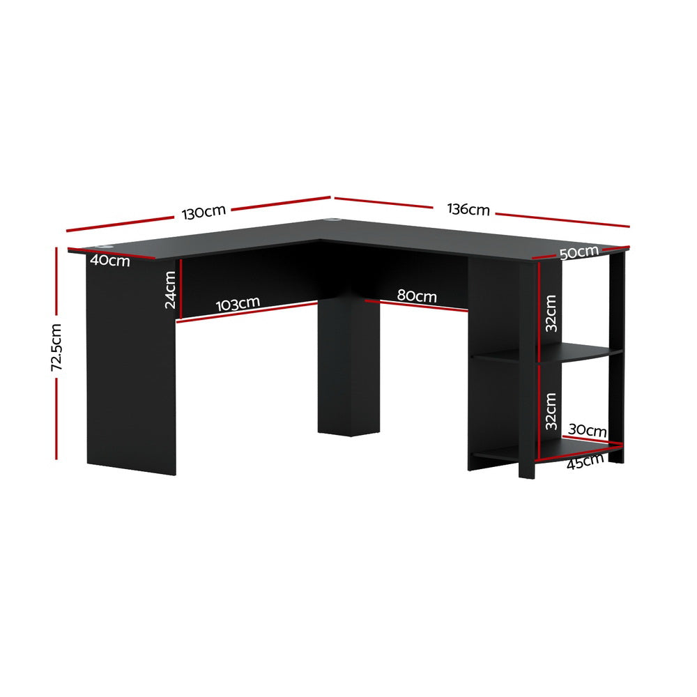 Corner L-Shape Office Computer Desk Workstation with Display Shelf Storage - Black - Homecoze