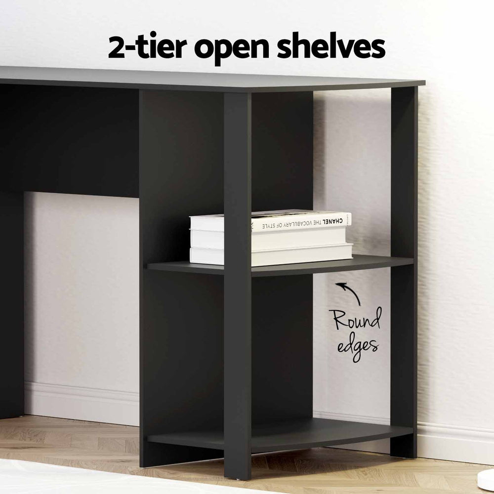 Corner L-Shape Office Computer Desk Workstation with Display Shelf Storage - Black - Homecoze