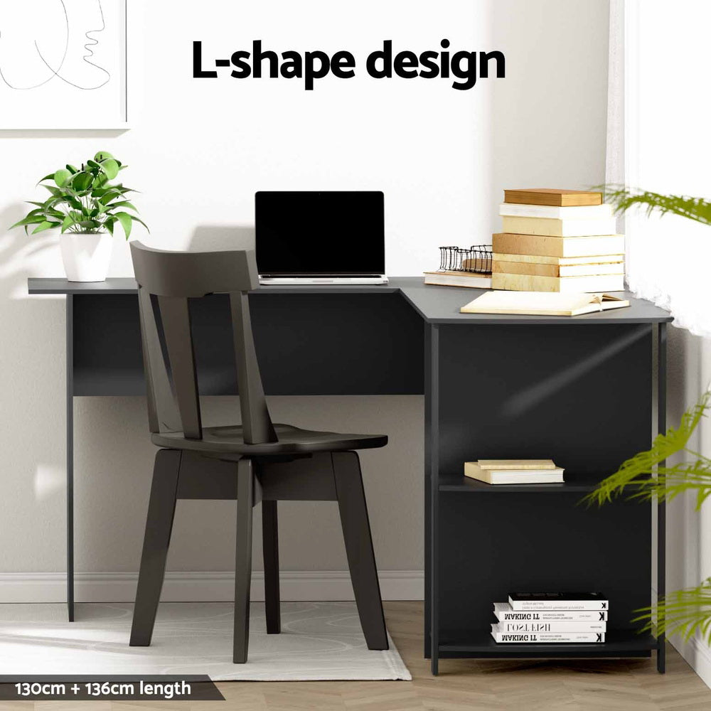 Corner L-Shape Office Computer Desk Workstation with Display Shelf Storage - Black - Homecoze