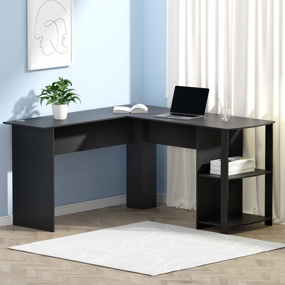 Corner L-Shape Office Computer Desk Workstation with Display Shelf Storage - Black - Homecoze