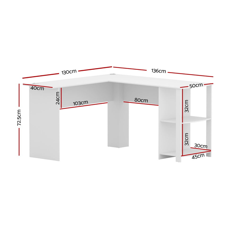 Corner L-Shape Office Computer Desk Workstation with Display Shelf Storage - White - Homecoze