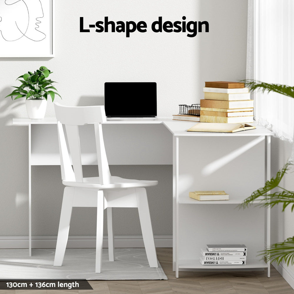 Corner L-Shape Office Computer Desk Workstation with Display Shelf Storage - White - Homecoze