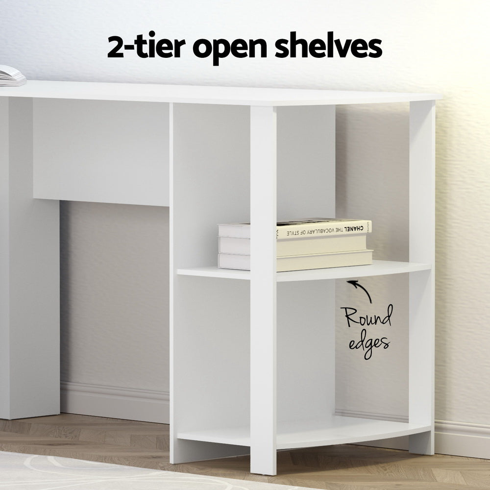 Corner L-Shape Office Computer Desk Workstation with Display Shelf Storage - White - Homecoze
