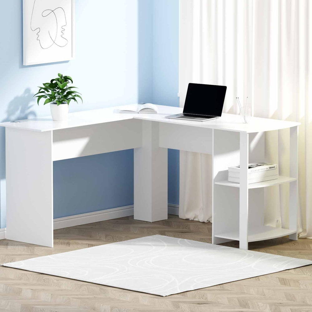 Corner L-Shape Office Computer Desk Workstation with Display Shelf Storage - White - Homecoze