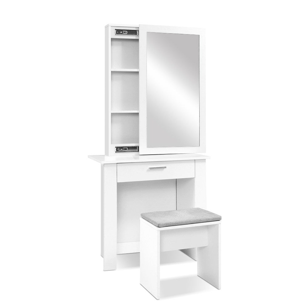Dressing Table with Sliding Mirror Storage & Stool - Homecoze