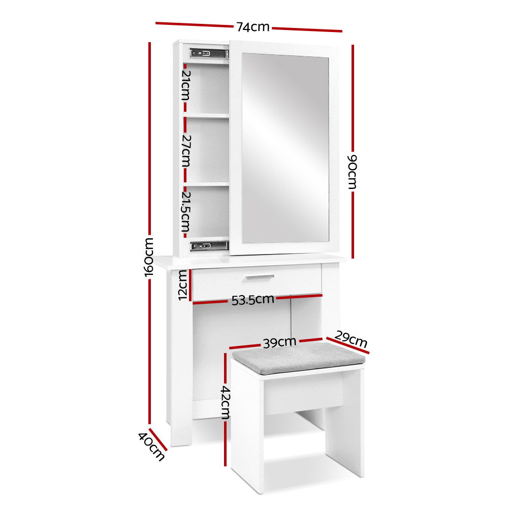 Dressing Table with Sliding Mirror Storage & Stool - Homecoze