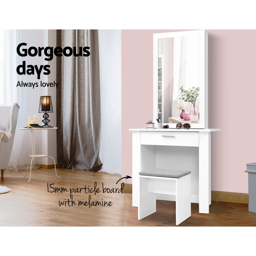 Dressing Table with Sliding Mirror Storage & Stool - Homecoze