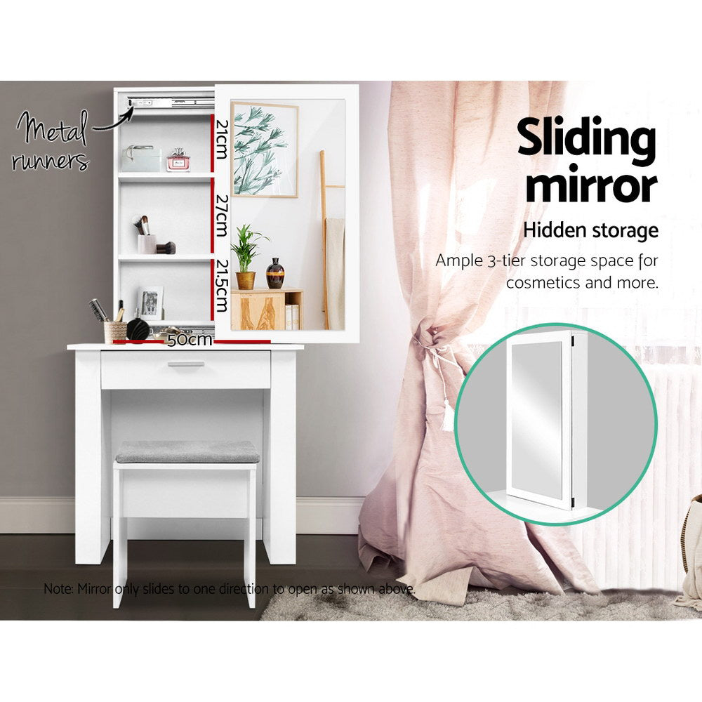 Dressing Table with Sliding Mirror Storage & Stool - Homecoze