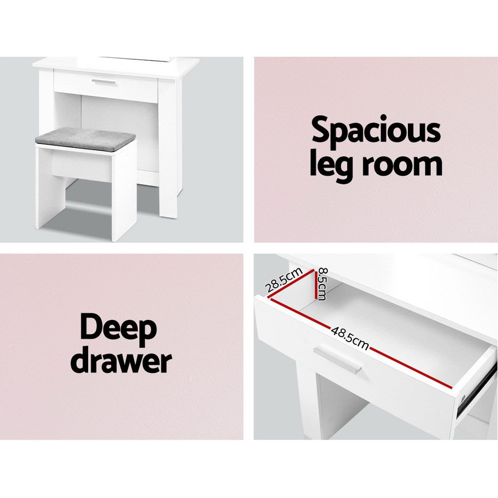 Dressing Table with Sliding Mirror Storage & Stool - Homecoze