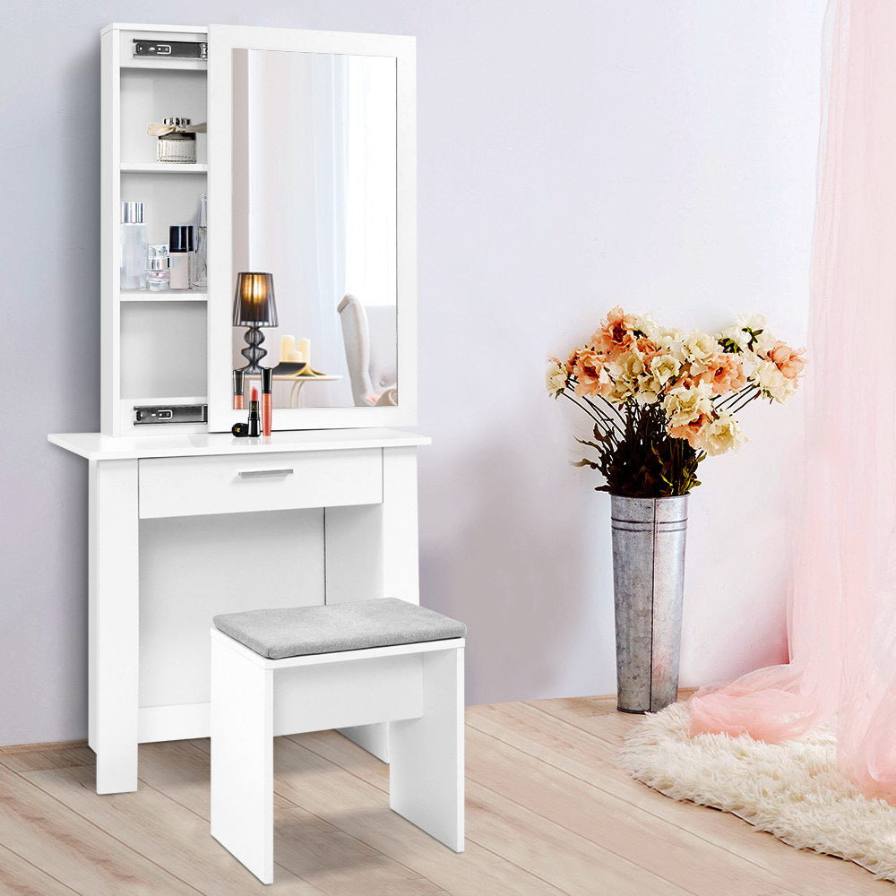 Dressing Table with Sliding Mirror Storage & Stool - Homecoze