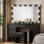Dressing Table Vanity Set with 12 LED Bulb Mirror - Black - Homecoze