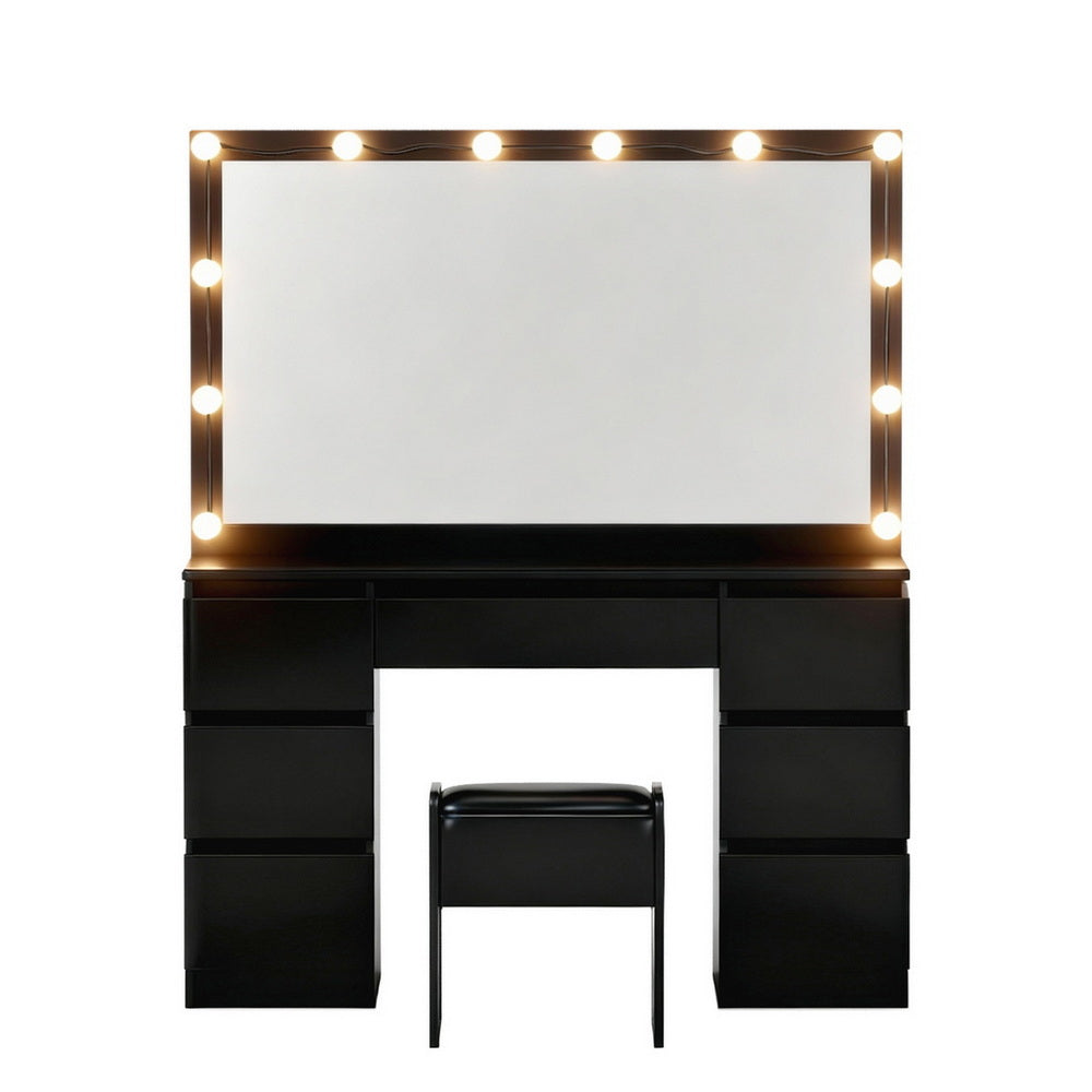 Dressing Table Vanity Set with 12 LED Bulb Mirror - Black - Homecoze