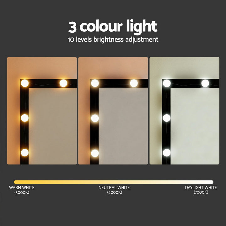 Dressing Table Vanity Set with 12 LED Bulb Mirror - Black