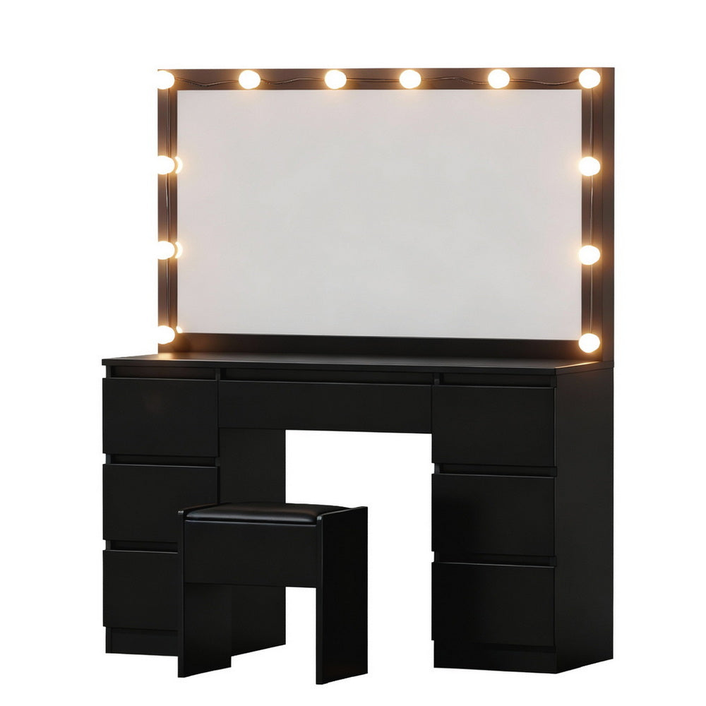 Dressing Table Vanity Set with 12 LED Bulb Mirror - Black - Homecoze