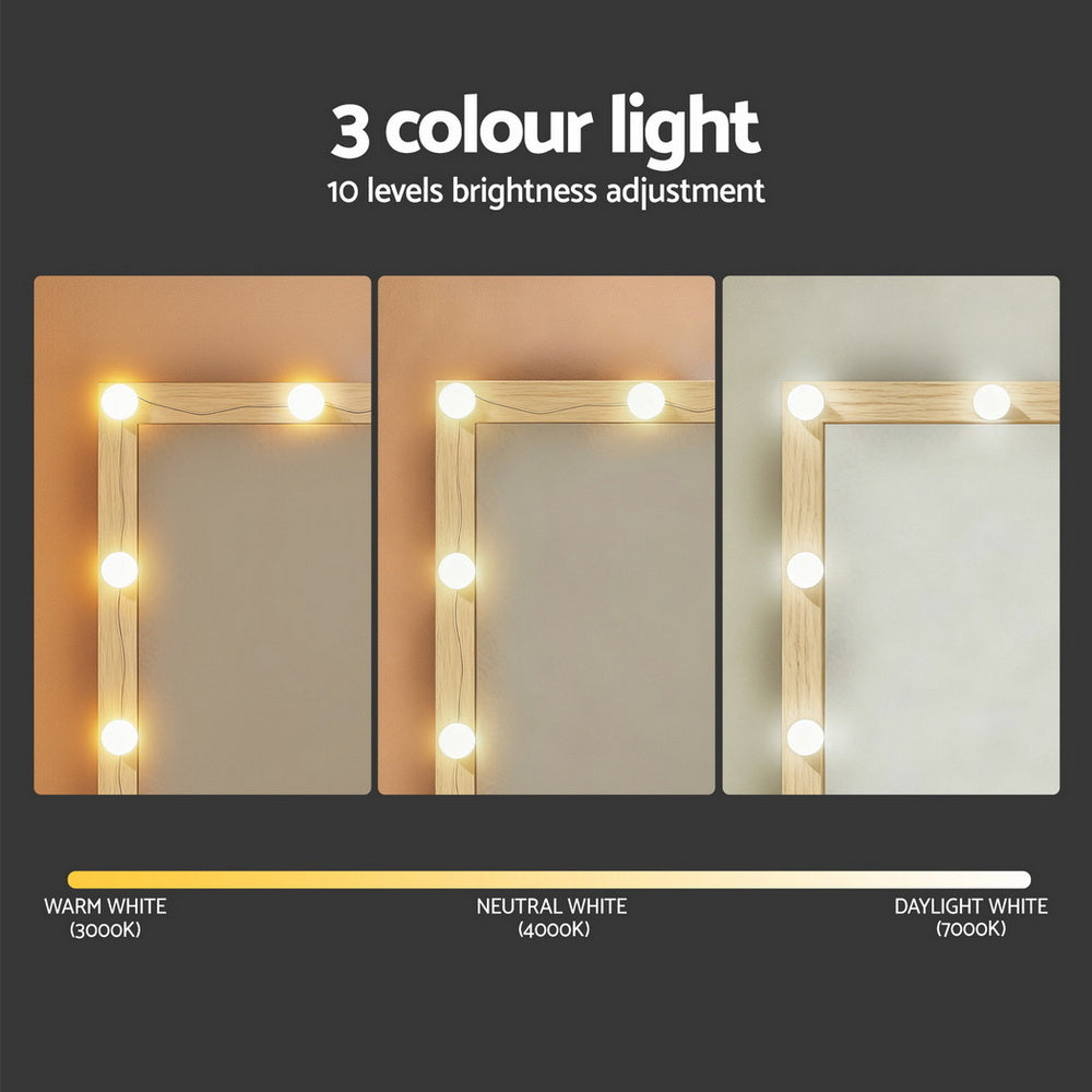 Dressing Table Vanity Set with 12 LED Bulb Mirror - Oak - Homecoze